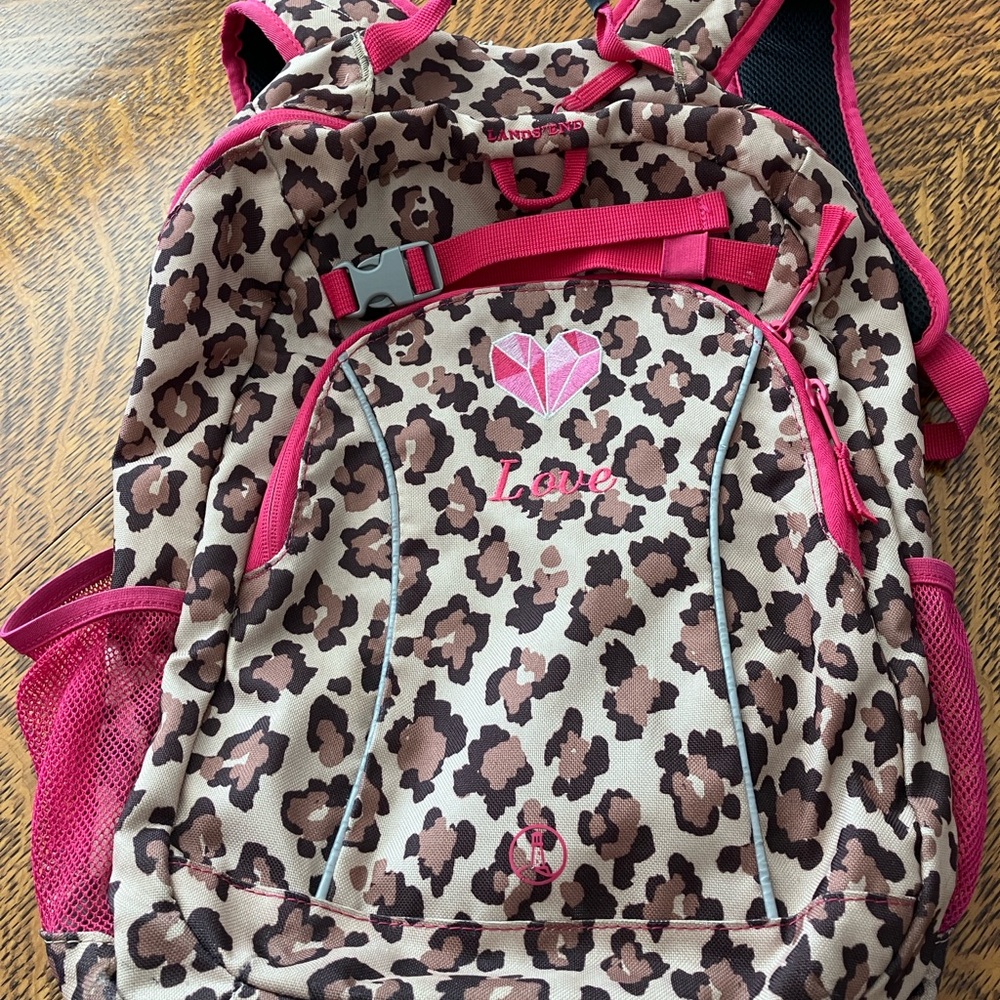 Lands' End Kids Leopard Print Backpack with Pink Highlights